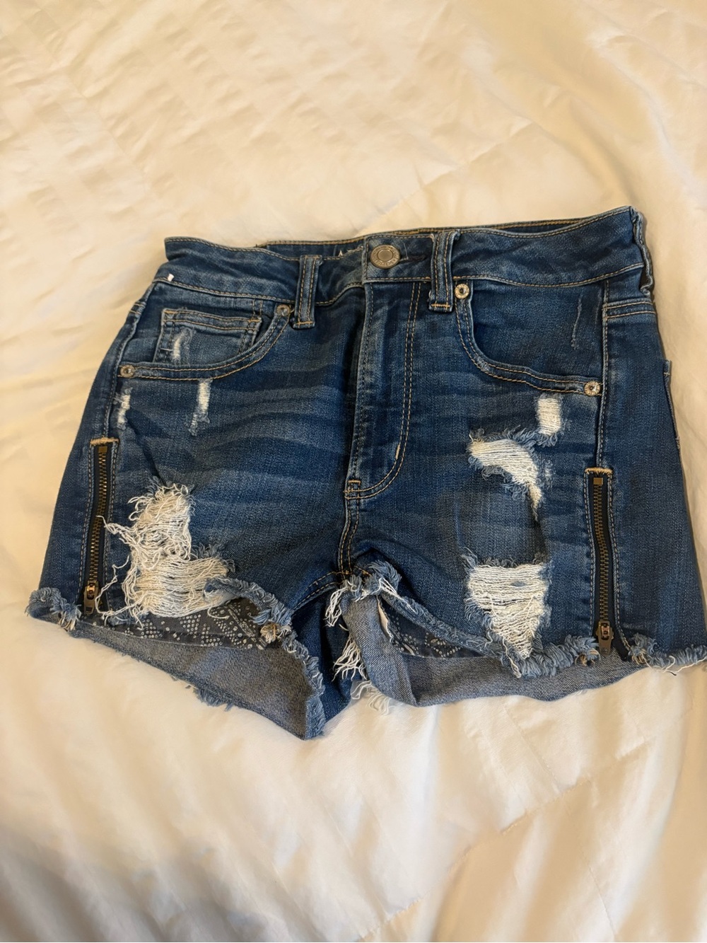 American Eagle Outfitters Dark Blue Distressed Denim Shorts